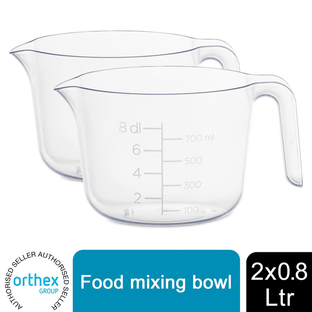 2pk GastroMax Clear Transparent Food Mixing Bowl With An Easy-to-Pour Spout 0.8L