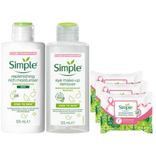 Load image into Gallery viewer, Simple Kind to Skin Bundle of Eye Makeup Remover, Rich Moisturiser &amp; Wipe