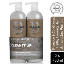 Load image into Gallery viewer, Bed Head for Men by TIGI Clean Up Daily Shampoo &amp; Conditioner 2x750ml with pump