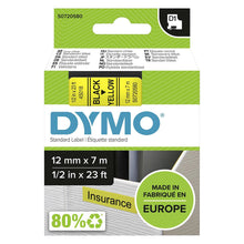 Load image into Gallery viewer, DYMO Labels Self Adhesive D1 12mm x 7mm Black Print on Yellow Tape Authentic