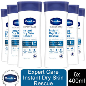 6x400ml Vaseline ExpertCare Instant DrySkin Rescue or Elasticity Restore Lotion