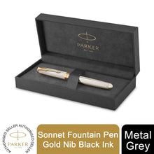 Load image into Gallery viewer, Parker Sonnet Fountain Pen Premium Metal Grey Fine 18K Gold Nib Black Ink