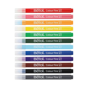 Berol Colouring Pens Felt Tip Assorted Washable ink Fine Point 0.6mm Tub of 42