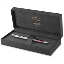Load image into Gallery viewer, Parker Sonnet Ballpoint Pen Red Satin Finish Chrome Trim Medium Point Black Ink