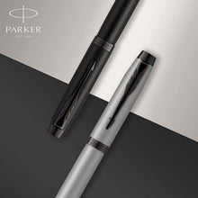Load image into Gallery viewer, Parker IM Rollerball Pen Black Lacquer Chrome Trim Fine Point Black Ink