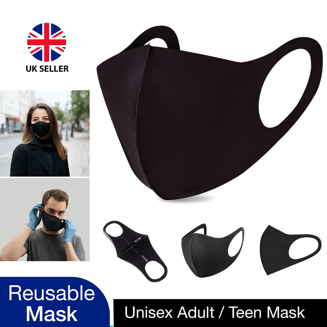 Unisex Face Mask Washable, Reusable, Breathable & Ear Loops 3D Shape Mask, Black