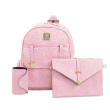 Load image into Gallery viewer, 3pcs Women PU Leather Backpack Set - Shoulder Bag | Clutch | Card Holder Pink