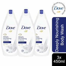 Load image into Gallery viewer, Dove Deeply Nourishing ¼ Moisturising Cream Body Wash, 3 Pack of 450ml