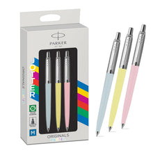 Load image into Gallery viewer, Parker Ballpoint Pen Blue Yellow Pink 50s Finishes Medium Point Blue Ink 3Pack