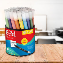 Load image into Gallery viewer, Berol Colouring Pens Felt Tip Assorted Washable ink Fine Point 0.6mm Tub of 42