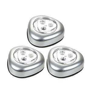 PMS Battery-Powered Self-Adhesive Sticker On Backside 3x LED Push Lights, 3 Pack