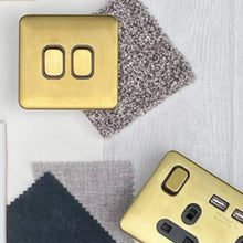 Load image into Gallery viewer, Schneider Electric Lisse Screwless Double Socket USB Ports 13A - Satin Brass