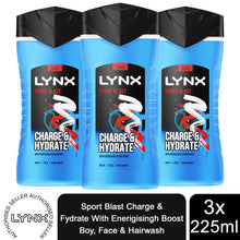 Load image into Gallery viewer, 3pk of 250ml Lynx 12hrs Refreshing Fragrance Shower Gel with 100% Moisturisers
