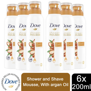 Dove Deeply Nourishing, Argan Oil Shower & Shave Mousse 200ml, 3pk or 6pk