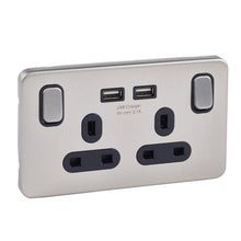 Load image into Gallery viewer, Schneider Electric Lisse Screwless Deco 13A Double Switched Socket + 2 USB Ports