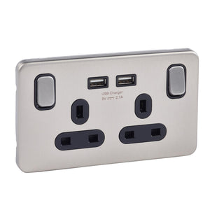 Schneider Electric Lisse Screwless Deco 13A Double Switched Socket + 2 USB Ports