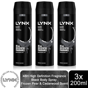 Lynx XL 48-Hour High Definition Fragrance Body Spray Deodorant, 3 Pack, 200ml