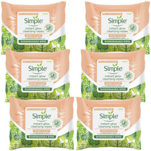 Load image into Gallery viewer, 6pk of Simple Protect &#39;N&#39; Glow Instant Cleansing Wipes for Dull &amp; Tired Skin