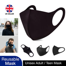 Load image into Gallery viewer, 3x Unisex Face Mask Washable, Reusable, Breathable Ear Loops 3D Shape Mask,Black