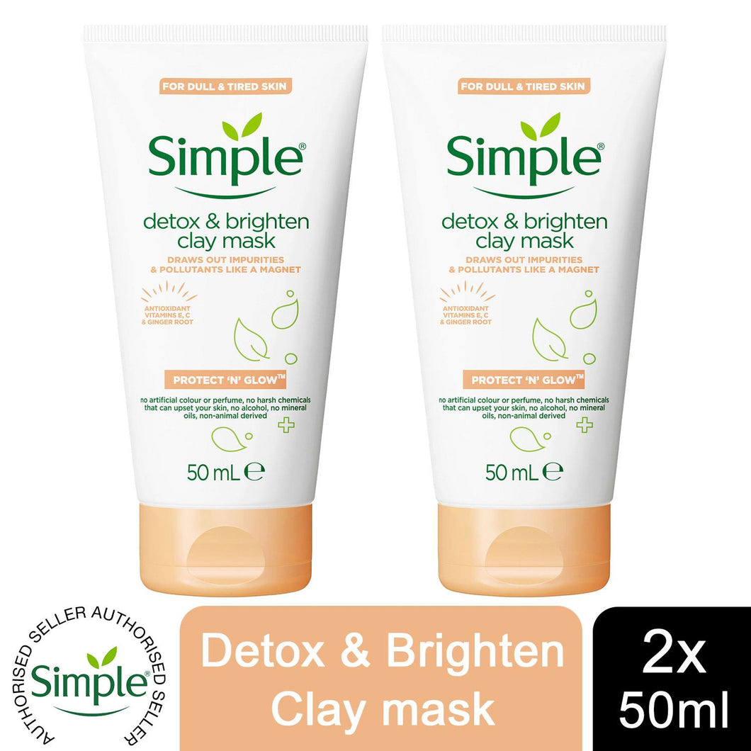 2x of 50ml Simple Detox & Brighten Clay Mask for Dull & Tired Skin