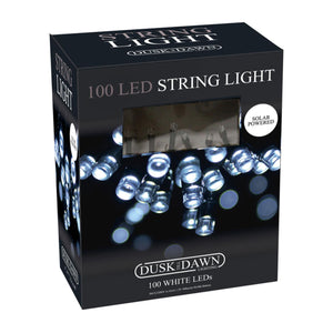 Dusk Till Dawn 100 LED Solar Powered Outdoor Garden Whte String Lights 10.9m