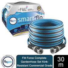 Load image into Gallery viewer, FloPro Fitt Force Complete GardenHose Set Kink-Resistant Commercial Grade 30m