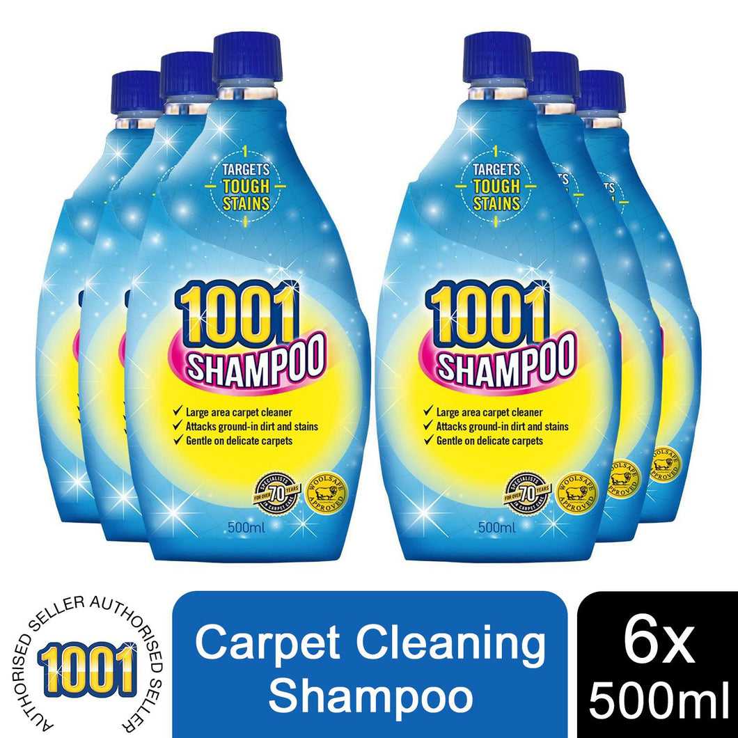 1001 Carpet Cleaning Shampoo 500ml x6, Ideal for Heavy Use Areas, Carpet Safe
