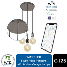Load image into Gallery viewer, WiZ WiFi SMART LED 3way Plate or 3way Bar Pendant with G125 Amber Vintage Lamps