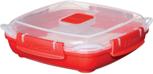 Sistema Microwave Plate with Removable Steaming Tray, Red/Clear, 440 ml