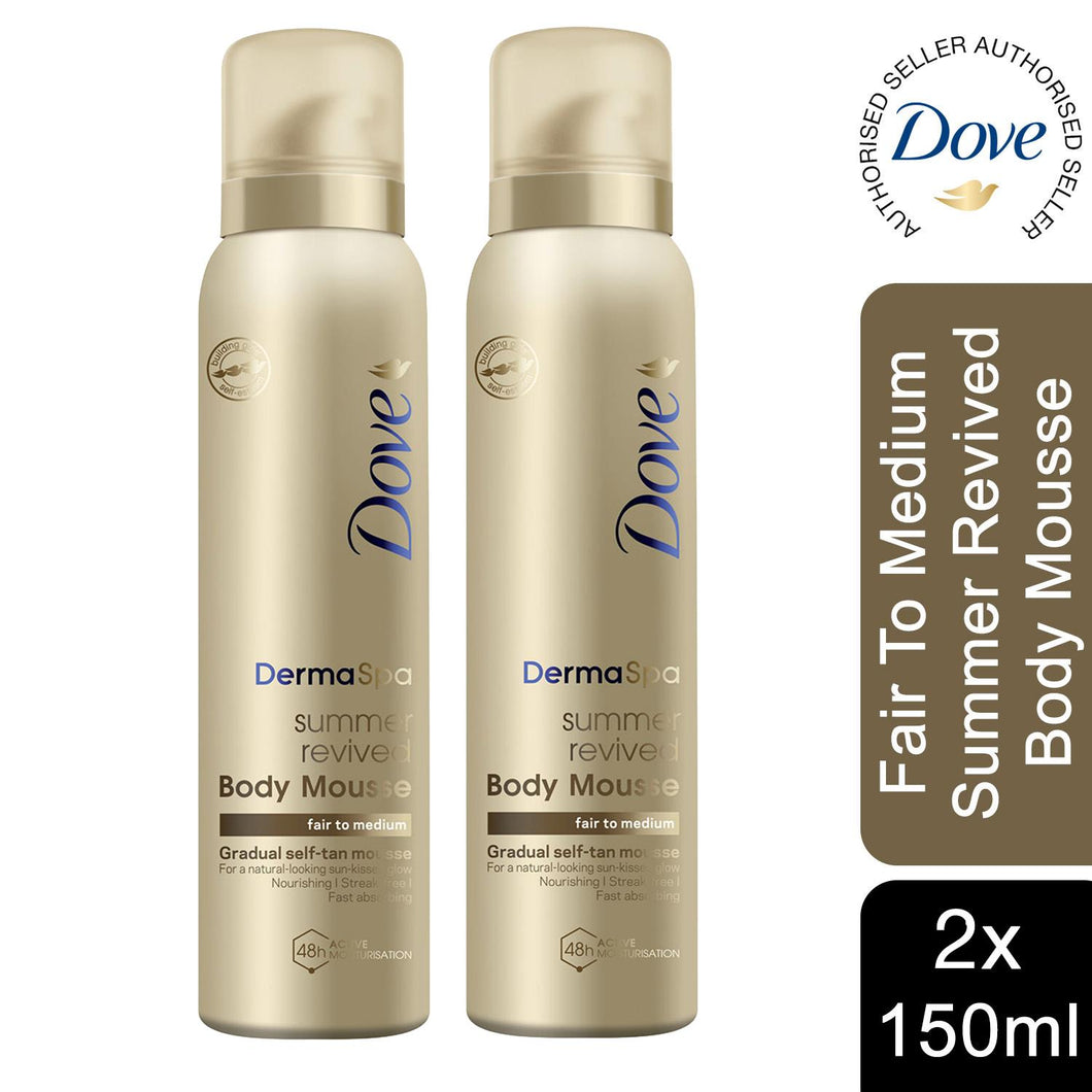 2pk of 150ml Dove Derma Spa Gradual Self-Tan Body Mousse Fair to Medium