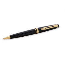Load image into Gallery viewer, Waterman Expert Ballpoint Pen Gloss Black 23K Gold Trim Medium Tip Blue Ink