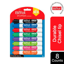 Load image into Gallery viewer, Berol Whiteboard Marker Dry Wipe Medium Chisel Tip Assorted Inks 8 Pack