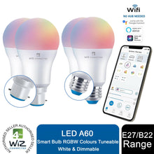 Load image into Gallery viewer, WiZ LED A60 Wi-fi &amp; Bluetooth Smart Bulb RGBW Colours B22 or E27 Bulb, 2 Pack