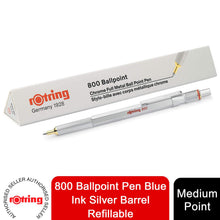 Load image into Gallery viewer, Rotring 800 Ballpoint Pen Medium Point Blue Ink Silver Barrel Refillable