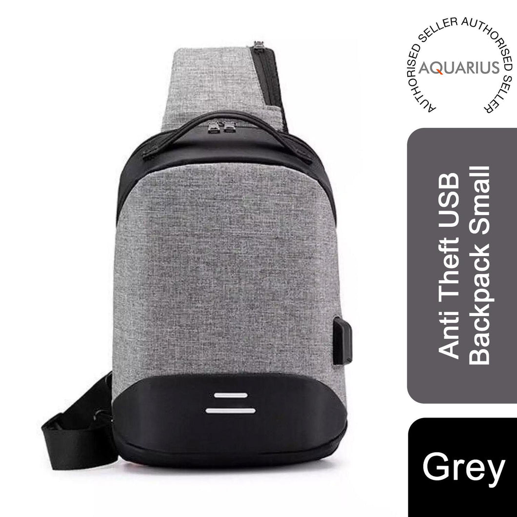 Aquarius Small AntiTheft Backpack and School Bag with USB Charging Port - Grey