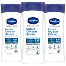 Load image into Gallery viewer, 3x400ml Vaseline ExpertCare Instant DrySkin Rescue or Elasticity Restore Lotion