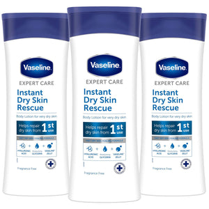 3x400ml Vaseline ExpertCare Instant DrySkin Rescue or Elasticity Restore Lotion