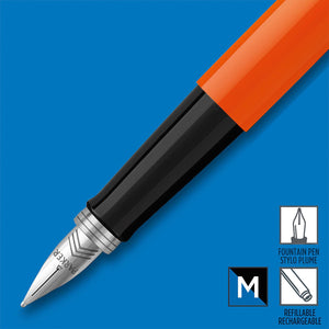 Parker Jotter Fountain Pen Originals Orange Finish Medium Nib Blue & Black Ink