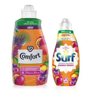Surf Washing Liquid 24w & Comfort Fabric Conditioner 55w  Passion Bloom  Summer Fragrance Bundle