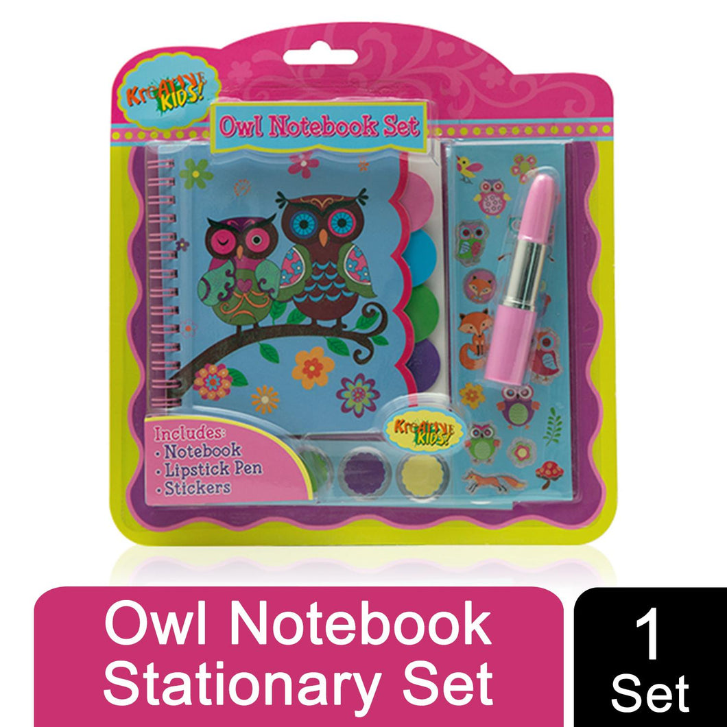 Kreative Kids Owl Notebook Set with Lipstick Pen, Art Tap & Memo Pad
