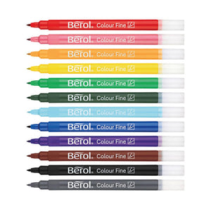 Berol Colouring Pens Felt Tip Assorted Washable ink Fine Point 0.6mm Tub of 42