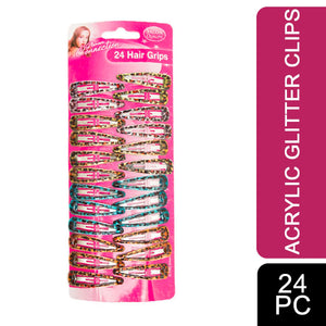 Perfect Basic Colourful Acrylic Glitter Clips Hair Accessories, 24 Pieces