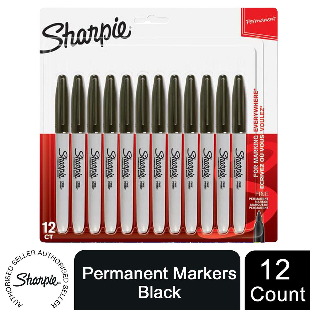 Sharpie Permanent Marker Pens Fine Point Black Pack of 12 For School