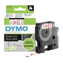Load image into Gallery viewer, DYMO Labels Self Adhesive D1 12mm x 7mm Red Print on White Tape Authentic