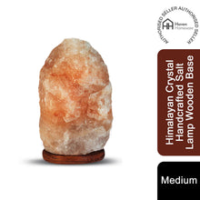 Load image into Gallery viewer, Haven Himalayan Crystal Handcrafted Salt Lamp Wooden Base, Medium
