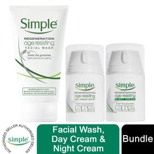 Load image into Gallery viewer, Simple Regeneration Age Resisting Night Cream, Day Cream, and Facial Wash