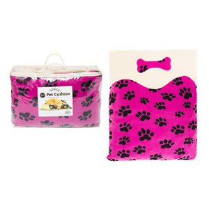 Haven Fleece Pet Pillow Cushion with a pawprint and bone design, Pink