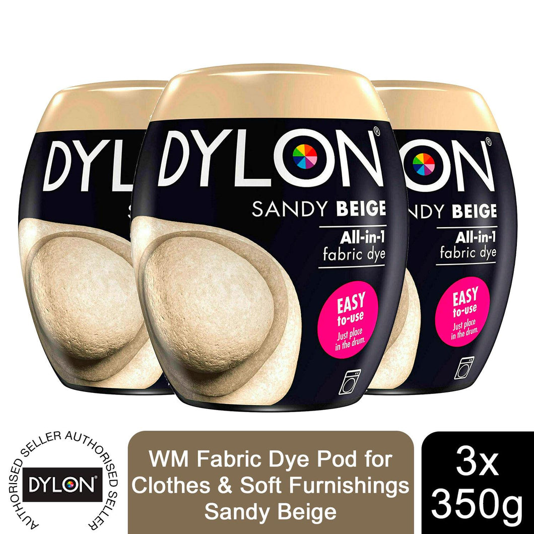 DYLON Washing Machine Fabric Dye Pod, Sandy Beige, 3 Packs of 350g