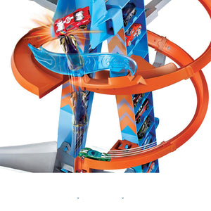 Hot Wheels Sky Crash Thrilling  Tower Race Track Set With Diecast Car
