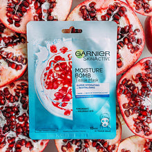 Load image into Gallery viewer, Garnier Moisture Bomb Pomegranate Hydrating Face Sheet Mask 5 Pack Box 160g